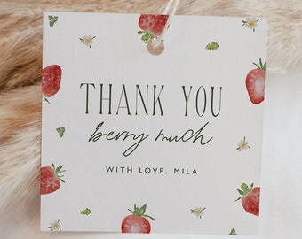 Etiqueta de regalo para el primer cumpleaños con forma de baya, etiqueta de regalo para fiesta hecha a mano, etiqueta de regalo imprimible, plantilla de etiqueta de regalo con forma de frutilla, decoraciones para fiesta con forma de baya, 0013