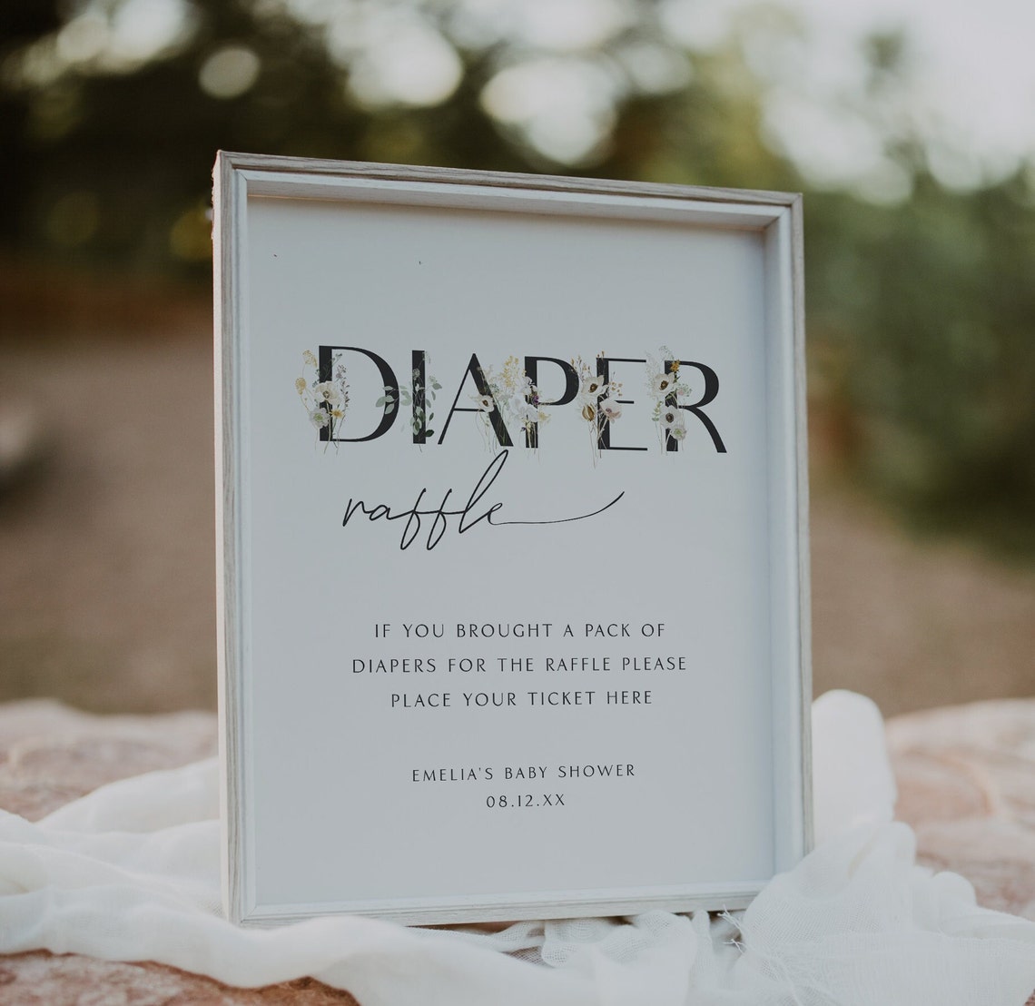 Diaper Raffle Sign, Raffle Table Sign, Baby in Bloom, Minimalist Baby ...