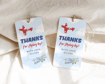 Airplane Birthday Tag Template Airplane Party Thank You Sticker Aviation Boy Birthday Vintage Airplanes Printable Favor Tag Download, 0056