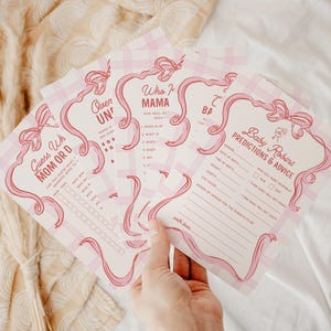 Bundle de jeux de douche pour bébé barbecue rose modèle de jeux de douche pour couples modifiable prédictions de bébé carte imprimable pique-nique douche jeux dessinés à la main, 0086