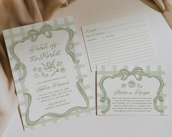 Fresh off the Market Invitation Recipe Card Insert Farmers Market Bridal Shower Editable Invite Template Printable Recipe Request, 0110