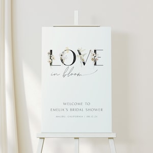 Love in Bloom Welcome Sign, Minimalist Bridal Shower Sign, In Bloom Welcome Sign, Baby in Bloom Floral, Welcome Poster, Corjl Edit, 0008