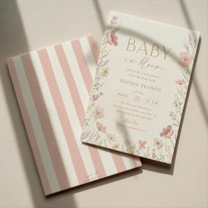 Baby in Bloom Invitation Pink Floral Baby Shower Invitation Template Editable In Bloom Flowers Printable Invitation Digital Invite, 0085