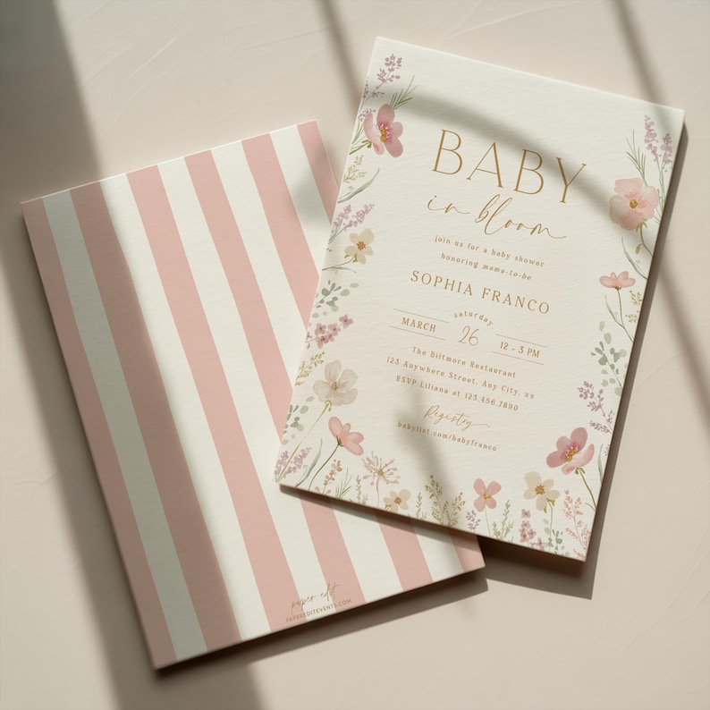 Baby in Bloom Invitation Pink Floral Baby Shower Invitation Template Editable In Bloom Flowers Printable Invitation Digital Invite, 0085 image 1