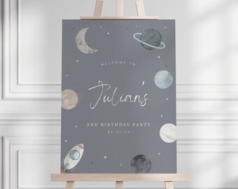 Space Birthday Welcome Sign Planets Rocket Spaceship Birthday Sign Space Boy Printable Poster Board Party Sign Template Download, 0020