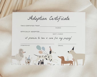 Dog Adoption Certificate, Adopt a Puppy Form, Puppy Pawty Birthday, Puppy Adoption Card, Editable Template, DIY Printable Download, 0043
