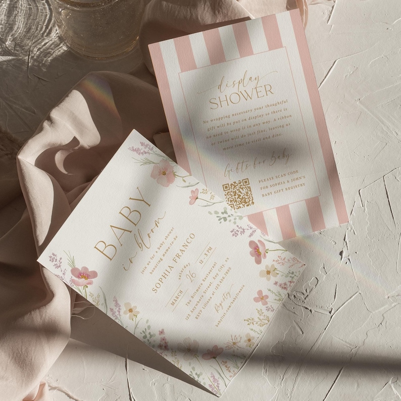 Baby in Bloom Invitation Pink Floral Baby Shower Invitation Template Editable In Bloom Flowers Printable Invitation Digital Invite, 0085 image 2