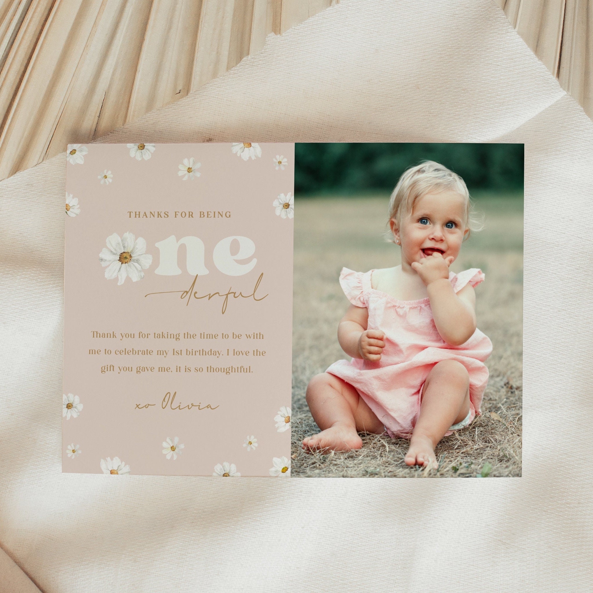 Daisy Thank You Card Retro Flower Birthday Photo Card Onederful Daisy Favor Modern Boho Flower Birthday Printable Card Template, 0019
