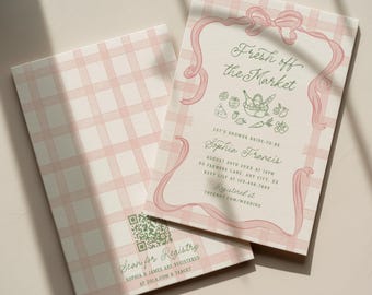 Fresh off the Market Bridal Shower Invitation Pink Farmers Market Invite Template Editable Bridal Shower Printable Hand Drawn Digital, 0110