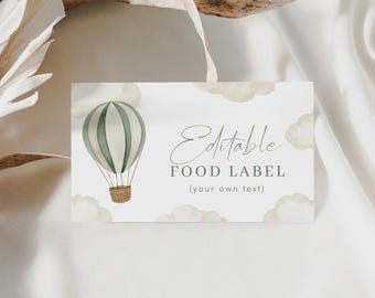 Editable Food Label Tent Card Printable Template ONEderful World Birthday Party Supplies Boy 1st Birthday Hot Air Balloon Birthday, 0049