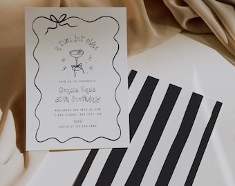 Birthday Party Invitation A Tini Bit Older Invite Whimsical Hand Drawn Dinner Party Invite Template Editable Coquette Bow Printable, 0075