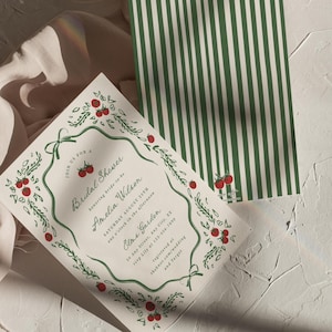 Plantilla de invitación para despedida de soltera con tomate, diseño de tomate dibujado a mano, diseño floral verde, descarga digital editable, chica tomate verano, 0111