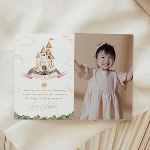 Princess Thank You Card Template Magical Castle Card Fairy Tale Princess Birthday Photo Card Editable Princess Card Template Printable, 0028