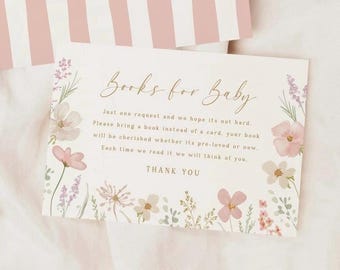 Books for Baby Card Template Baby in Bloom Baby Shower Pink Floral Baby Shower Invitation Insert Editable Books for Baby Printable, 0085