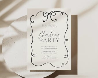 Christmas Party Invitation Whimsical Hand Drawn Holiday Party Invitation Template Editable Christmas Black and White Invite Printable, 0064