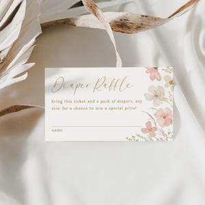 Windel Raffle Ticket Vorlage Baby in Bloom Baby Shower Rosa Blumen-Babyparty-Einladung Einfügen bearbeitbar Windel Raffle Printable, 0085