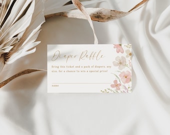 Diaper Raffle Ticket Template Baby in Bloom Baby Shower Pink Floral Baby Shower Invitation Insert Editable Diaper Raffle Printable, 0085