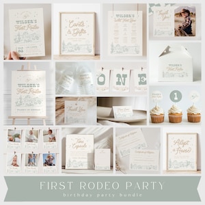 First Rodeo Birthday Bundle Cowboy Birthday Party Wild West 1st Rodeo Retro Western Editable Template Printable Instant Download, 0033