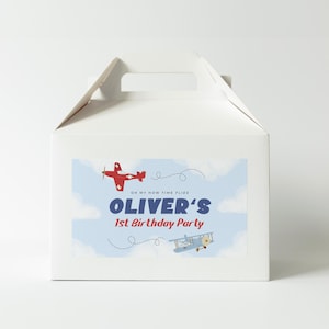 Airplane Gable Box Label Template Airplane Birthday Party Favor Box Sticker Aviation Boy Vintage Airplanes Printable Favor Download, 0056