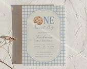 One Sweet Boy Birthday Invitation Cookie Party Invite Digital Download Milk and Cookies Boy Birthday Template Printable, 0129