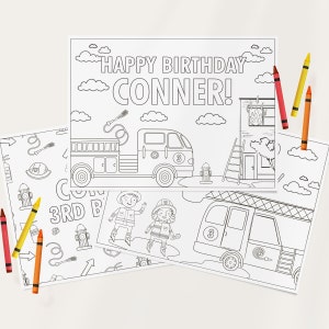 Birthday Coloring Pages Activity Firetruck Birthday Party Coloring Page Placemat Fire Engine Coloring Page Firefighter Coloring Sheet, 0012
