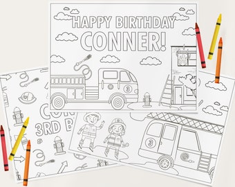 Birthday Coloring Pages Activity Firetruck Birthday Party Coloring Page Placemat Fire Engine Coloring Page Firefighter Coloring Sheet, 0012