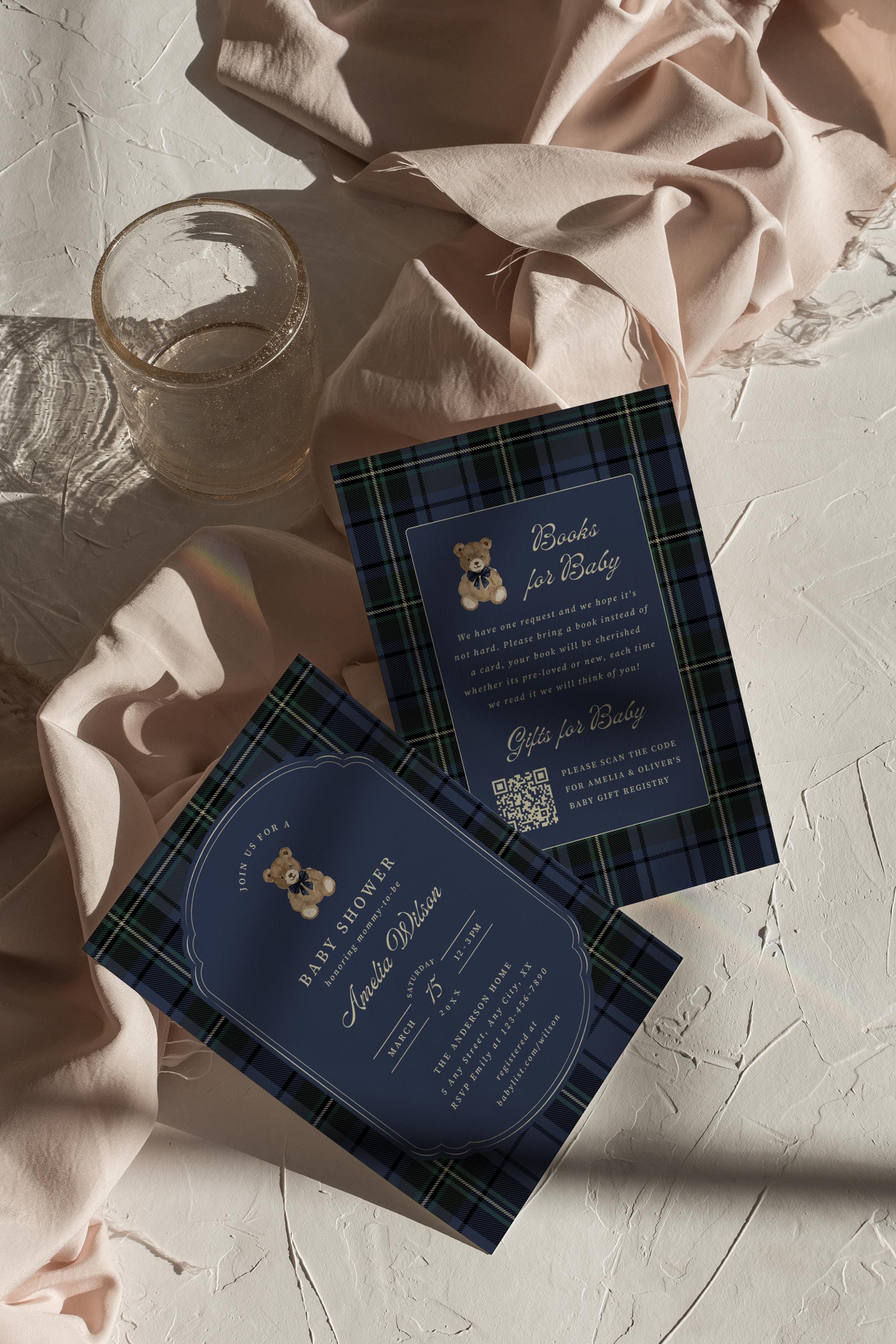 Polo Teddy Bear Baby Shower Invitation Preppy Tartan Plaid Invite Party ...
