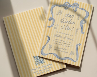 La Dolce Vita Bridal Shower Invitation Italian Shower Theme Coastal European Invite Editable Template Hand Drawn Food Printable Cin Cin 0106