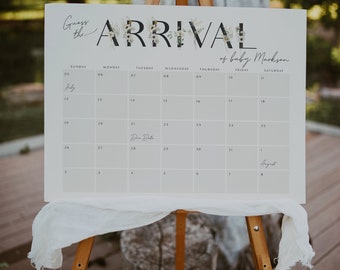 Baby Due Date Calendar, Guess the Due Date, Baby Arrival Sign, Baby in Bloom, Minimalist Baby Shower, Printable Sign Editable Template, 0008