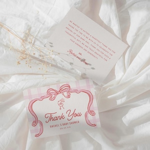Bbq Baby Shower Danke Ihre Kartenvorlage Paare Dusche Karte Bearbeitbare Baby Shower Favor Printable Rosa Schleife Handgezeichnete Dankeskarte, 0086