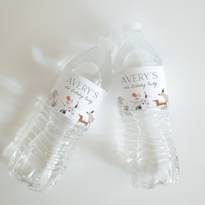 Bearbeitbare Hunde Wasserflasche Etikett Vorlage Welpe Party Label Moderne Hunde Trinkflasche Aufkleber Party druckbare Etiketten Sofort-Download, 0025