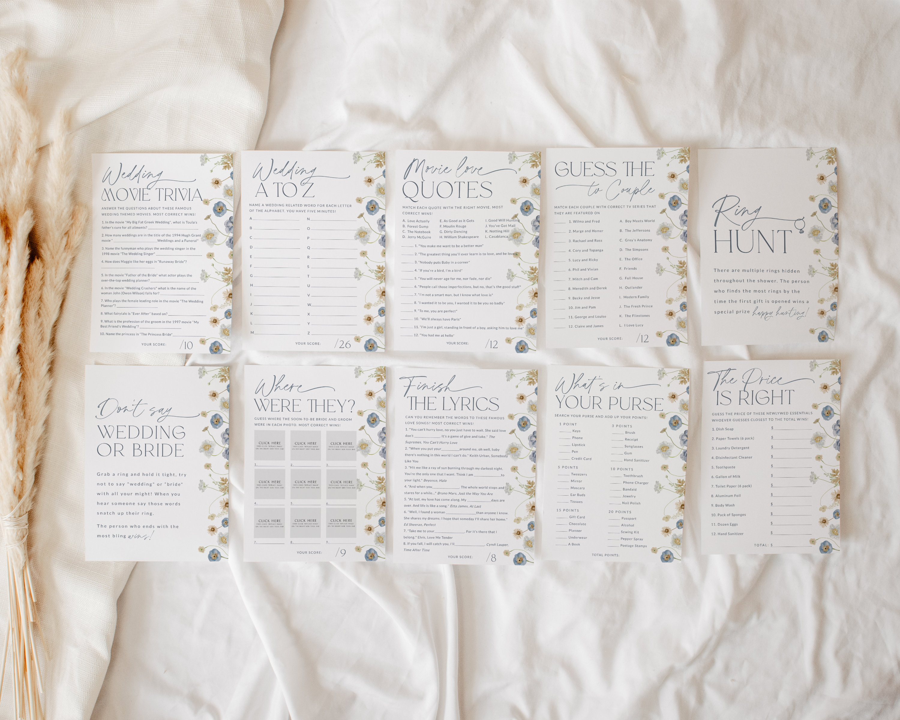 Bridal Shower Games, Floral Shower Game Cards, Minimalist Bridal Shower