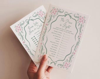 Baby Shower Games Template Floral Baby Shower Game Printable Chinoiserie Hand Drawn Shower Activity Card Editable Pink Green Download, 0112