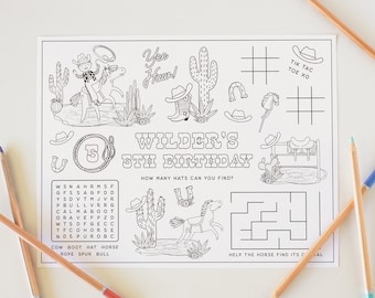 Wild West Coloring Activity Worksheet Cowgirl Coloring Page Retro Rodeo Western Cowboy Editable Template Printable Instant Download, 0033
