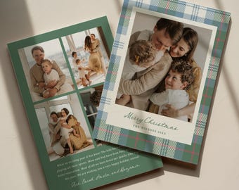 Christmas Photo Card Tartan Plaid Holiday Picture Card Editable Plaid Holiday Card Template Preppy Christmas Printable Card Digital 0072