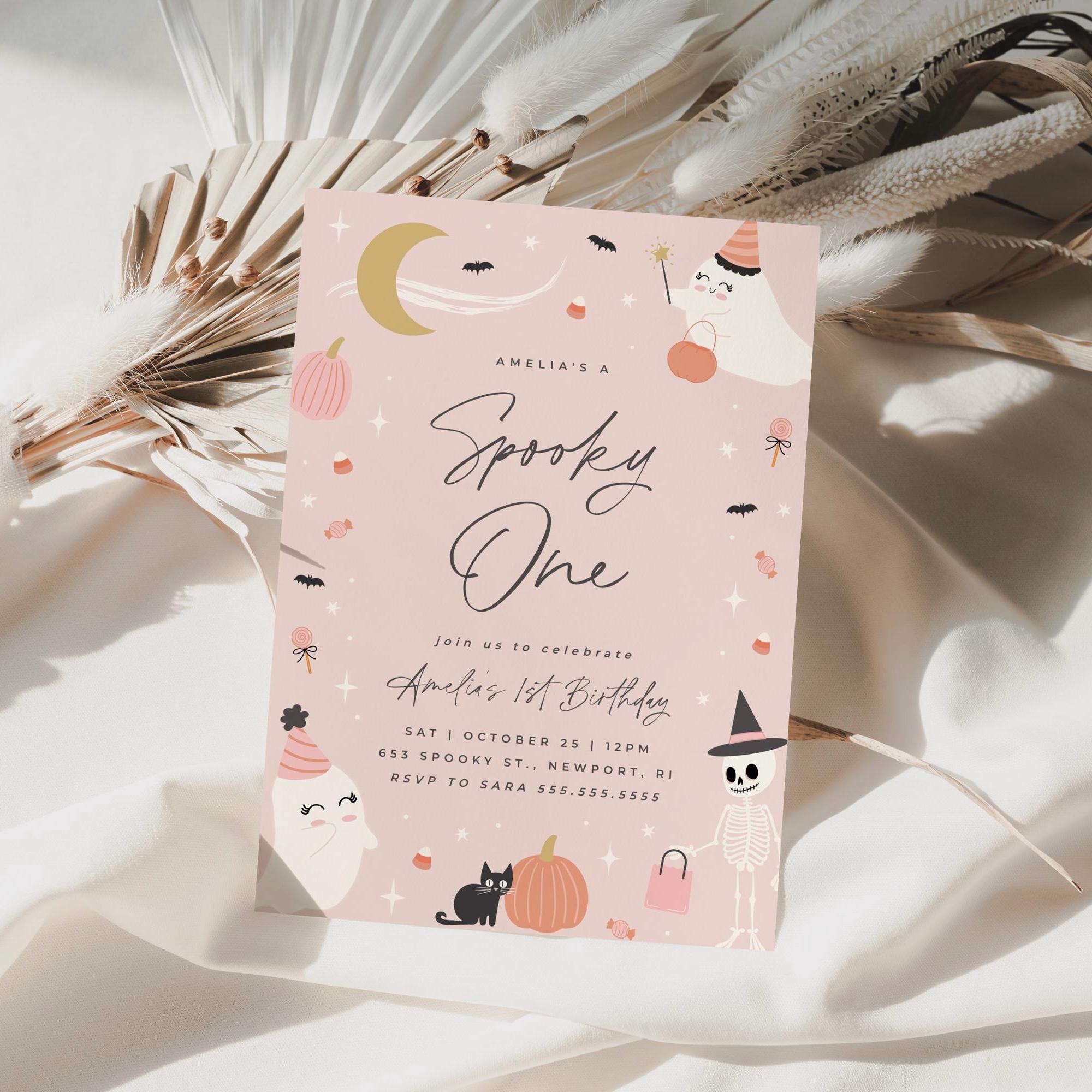 Halloween Birthday Thank You Card Template Spooky One Birthday Photo ...