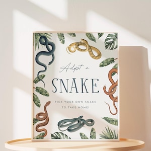 Cartel de adopción de serpiente, cartel de adopción de serpiente, cartel de fiesta de reptiles, cartel imprimible de cumpleaños de serpiente moderno, plantilla editable, descargable, 0057
