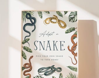 Adopt a Snake Sign Snake Adoption Sign Reptile Party Poster Modern Snake Birthday Printable Sign Board Editable Template Download, 0057