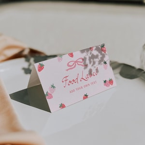 Modèle d'étiquette de nourriture de baies modifiables Cartes de tente de nourriture de fête de baies modifiables Carte de visite aux fraises Carte de visite imprimable en téléchargement, 0087