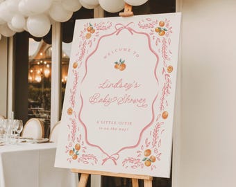 Little Cutie Welcome Sign Template Citrus Baby Shower Invitation Editable Template Hand Drawn  Digital Download, 0130