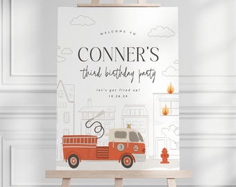 Firetruck Welcome Sign Firefighter Birthday Party Sign Fireman Party Signage Fire Engine Party Welcome Sign Firetruck Birthday, 0012