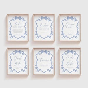 Baby Shower Sign Blue Bow Table Sign Coquette Bow Editable Shower Sign Template Hand Drawn Table Sign Printable Download, 0078