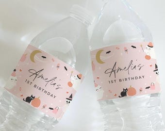Halloween Water Bottle Label Editable Bottle Label Template Pink Halloween Drink Label Halloween Birthday Party Decor Printable, 0058