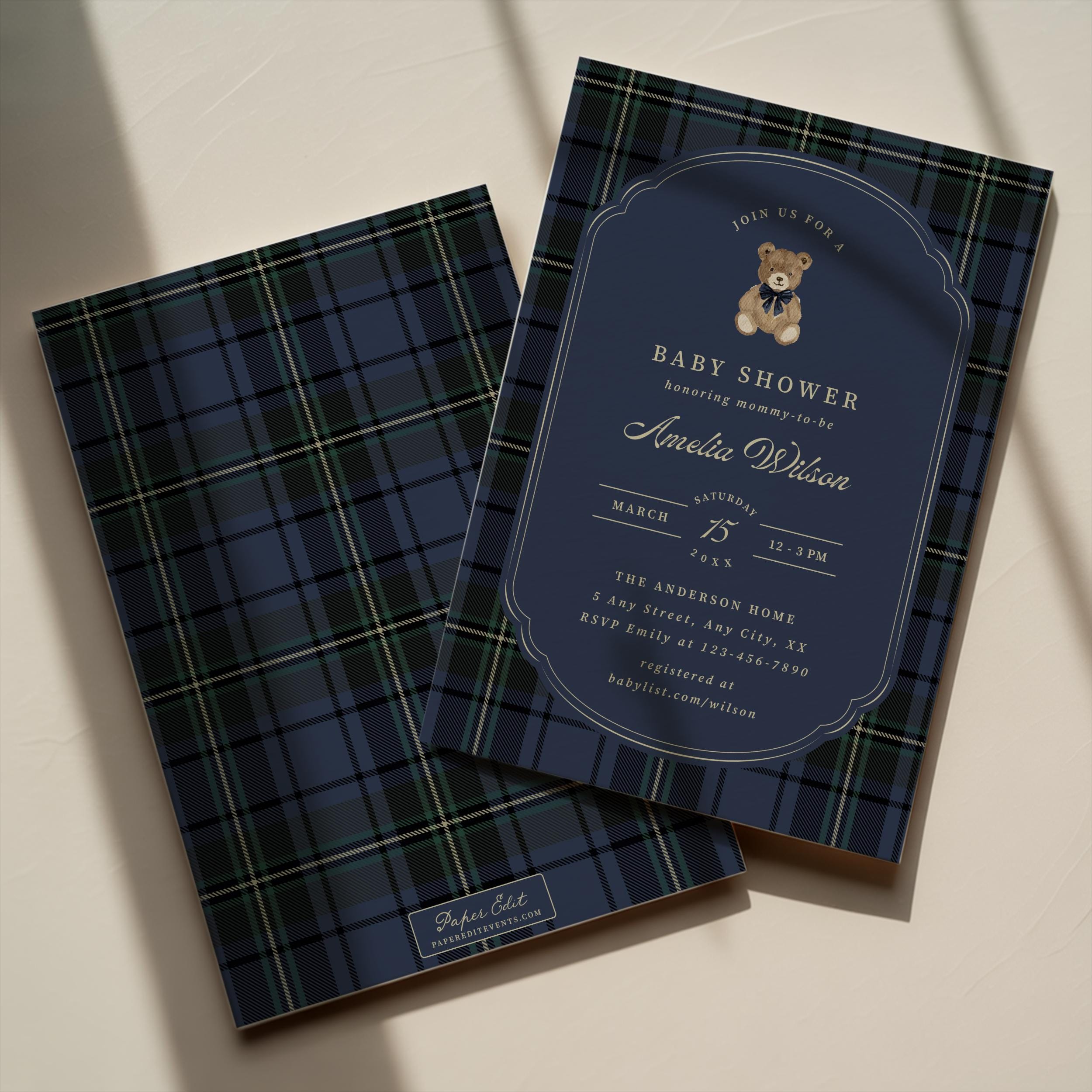 Polo Teddy Bear Baby Shower Invitation Preppy Tartan Plaid Invite Party ...
