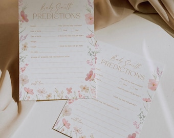 Carte de prédictions de bébé, jeux de douche de bébé Floral, carte de conseils de bébé, modèle de jeux de douche imprimable en téléchargement, 0085