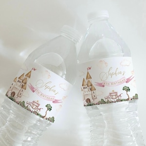 Princess Water Bottle Label Template Magical Fairy Tale Party Castle Birthday Bottle Wrap Editable Princess Favor Label Printable, 0028