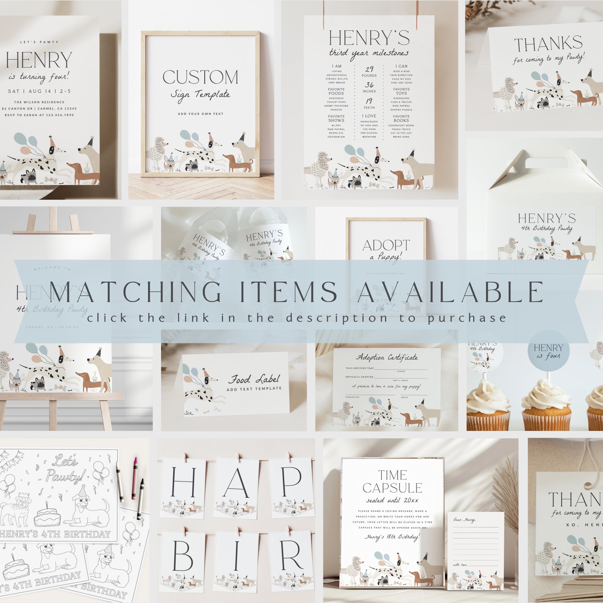 Dog Birthday Photo Invitation Puppy Party Invite Modern Dog Invitation ...