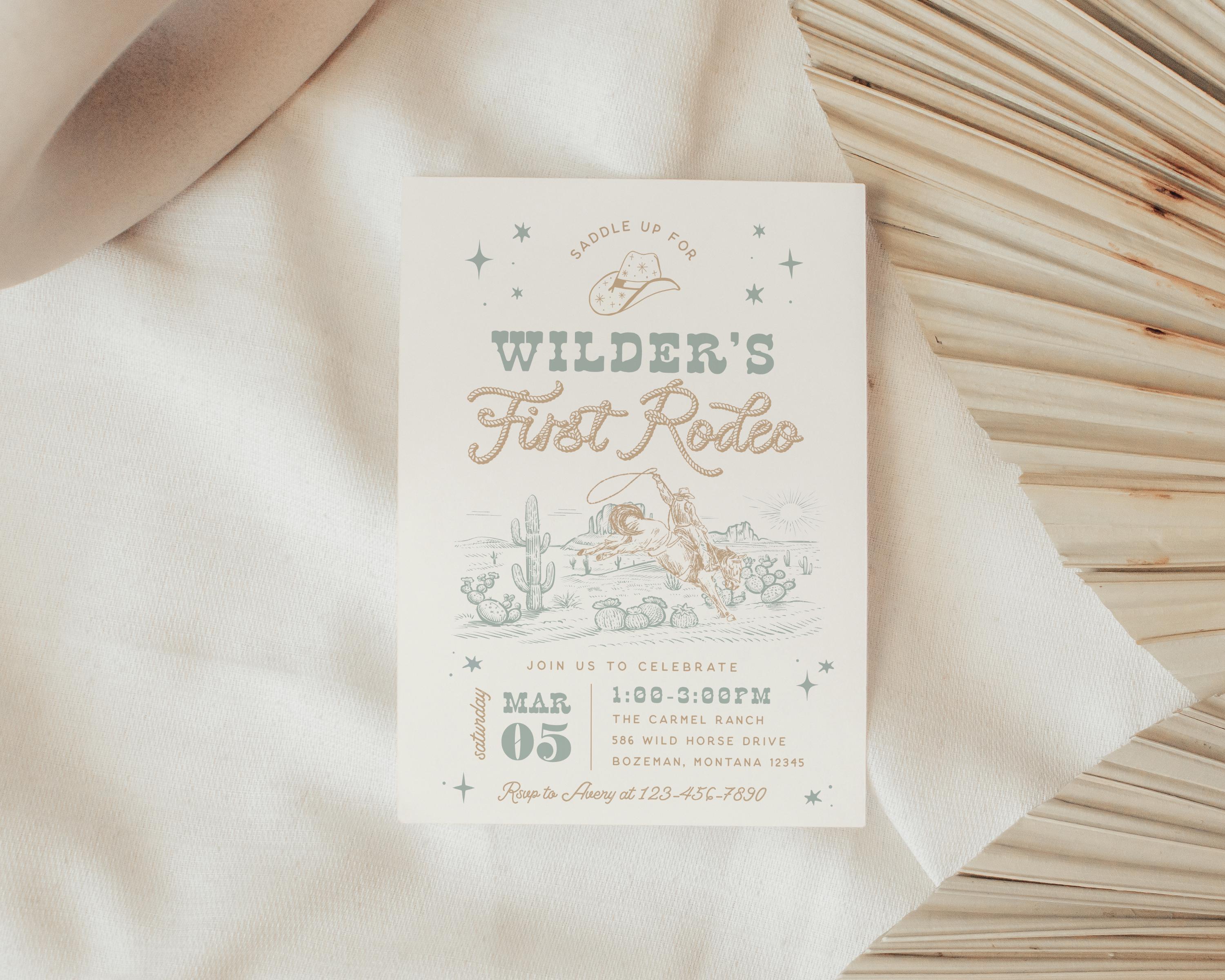 First Rodeo Invitation Cowboy on Horse Invite Boy Wild West 1st Rodeo ...