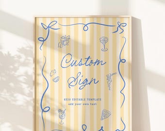 La Dolce Vita Custom Sign Template Blue Yellow Coastal European Bridal Shower Editable Sign Printable Hand Drawn Mimosa Sign Cin Cin, 0106