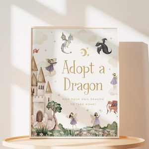 Adopt a Dragon Zeichen Bearbeitbares Drachen Adoptionszertifikat Feendrachen Geburtstagsparty Junge Mädchen Gemeinsames Märchenparty Zeichen Printable, 0051